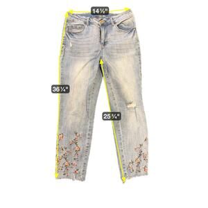 Time and Tru Skinny Jeans Womens 10 Floral Embroidered Distressed Denim Pants